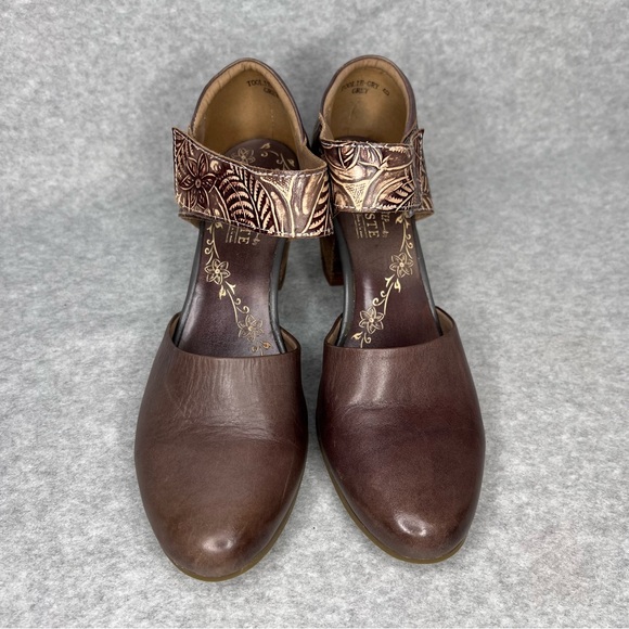 L'artiste Spring Step Toolie Shoes Grey Brown Tooled Leather Mary Jane EU40 US 9 - Picture 2 of 13
